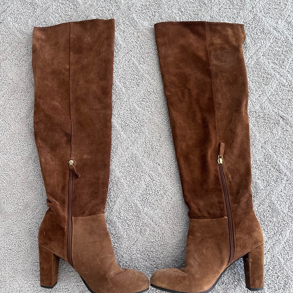 Franco Sarto Brown Suede Over-the-Knee Block Heel Boots